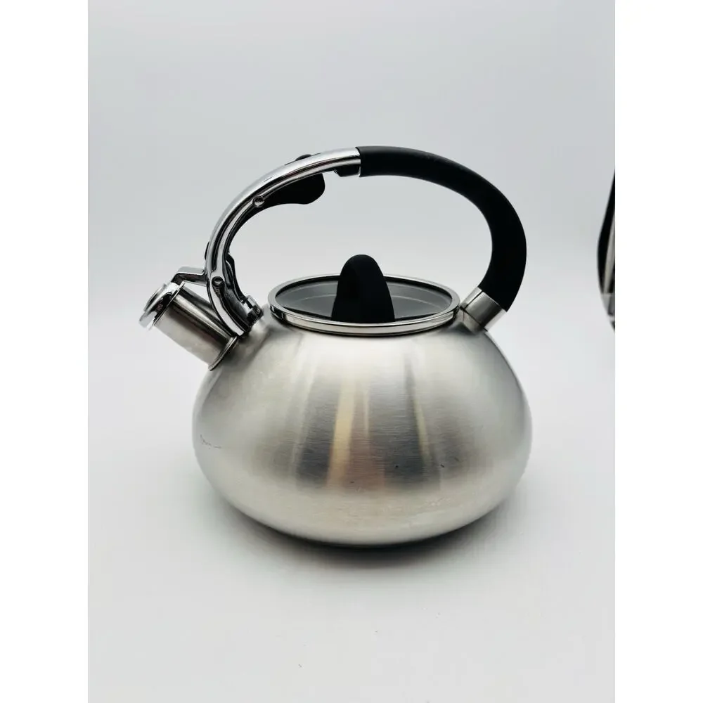 Brandani Stainless Steel Tea Kettle Brushed Silver Black Faux Soft Touch Handle
